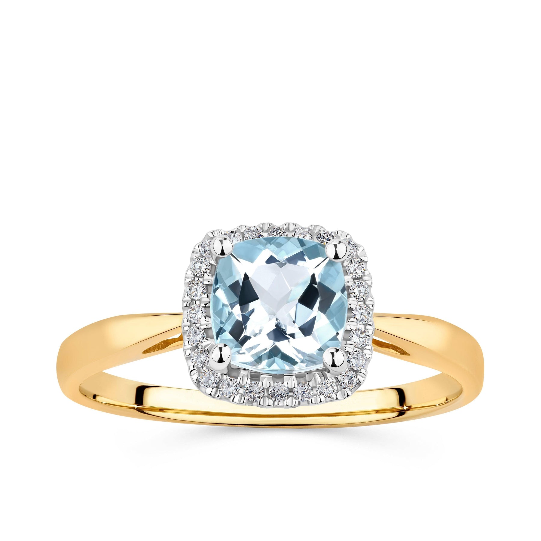 Aquamarine Halo Ring in 9ct Yellow Gold - Wallace Bishop