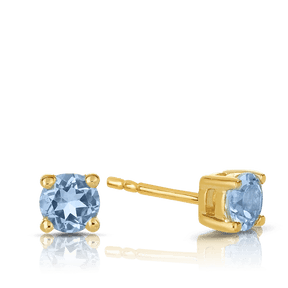 Aquamarine Round Stud Earrings in 9ct Yellow Gold - Wallace Bishop