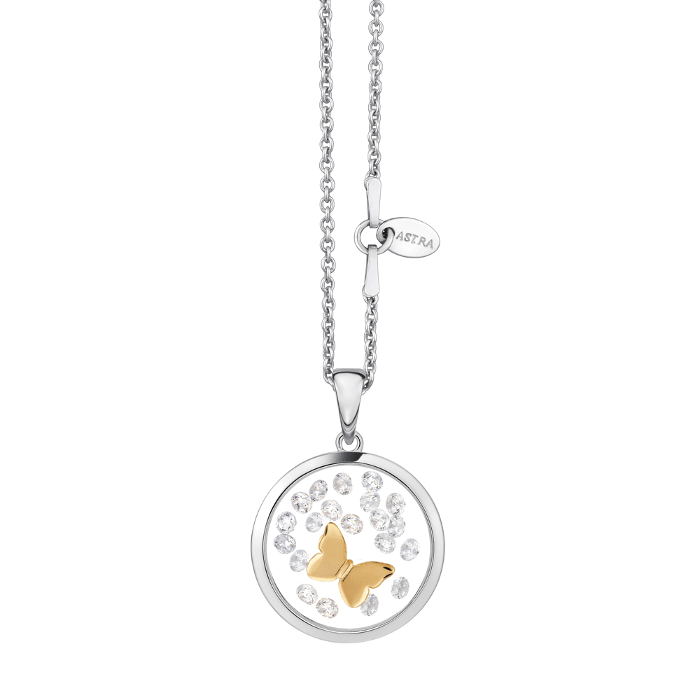 ASTRA Butterfly Cubic Zirconia Circle Pendant in Sterling Silver & Gold Plated - Wallace Bishop
