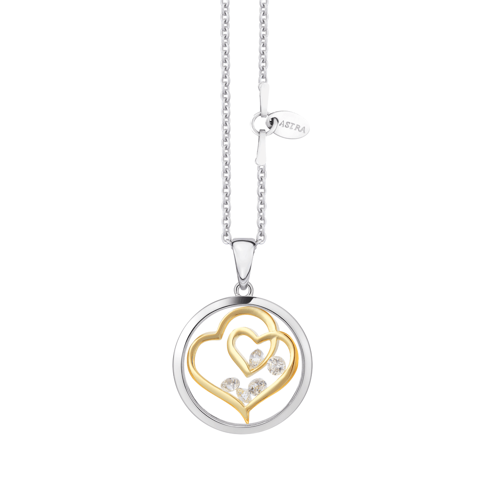 ASTRA Heart in Heart Cubic Zirconia Circle Pendant in Sterling Silver & Gold Plated - Wallace Bishop