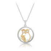 ASTRA The Owl Cubic Zirconia Circle Necklace in Sterling Silver & Gold Plated - Wallace Bishop