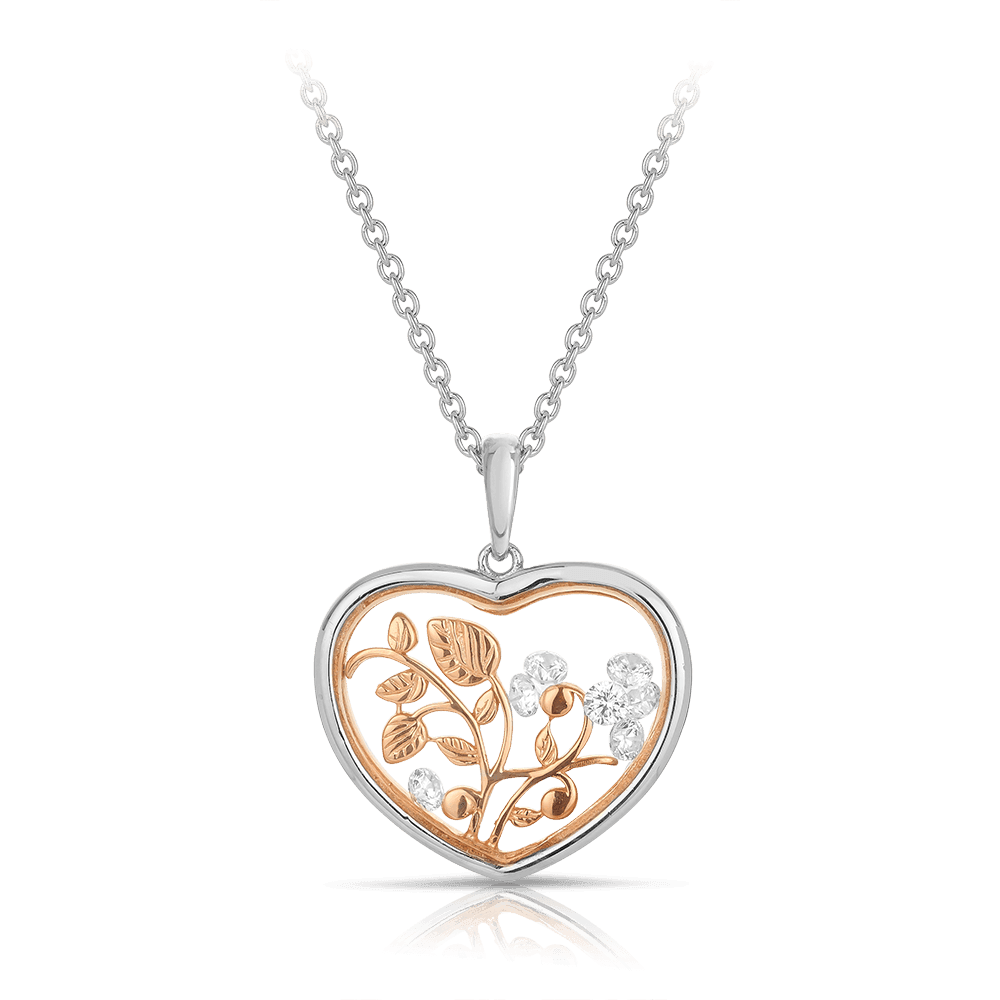 ASTRA Wedding Story Cubic Zirconia Heart Pendant in Sterling Silver Rose Plated - Wallace Bishop