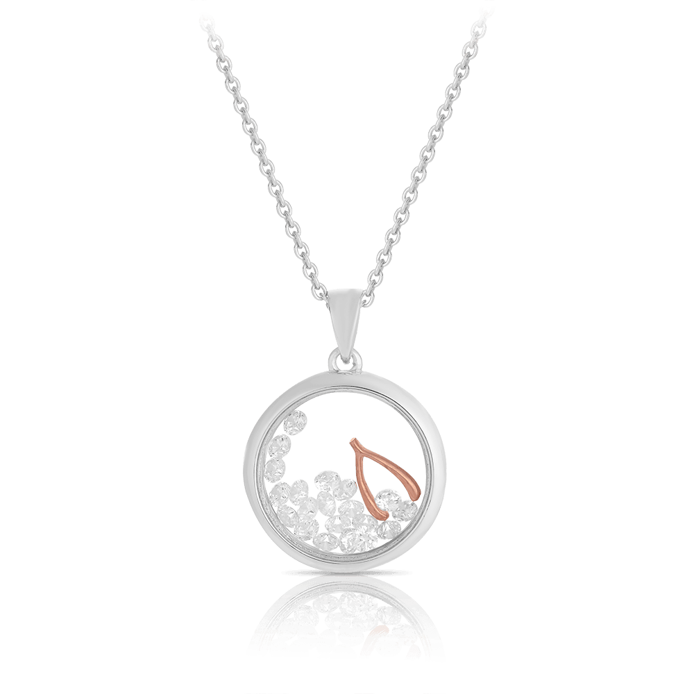 ASTRA Wishbone Cubic Zirconia Circle Necklace in Sterling Silver Rose Plated - Wallace Bishop