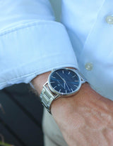 August Berg Serenity Link 40MM Deep Blue Silver Watch 10240E05SSL