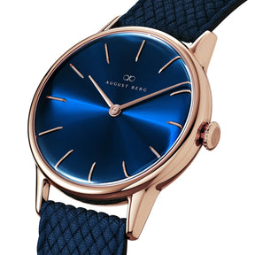 August Berg Women's Serenity Rose PVD Quartz Fashion 32mm Watch Blue Dial 10232A05VBL - Wallace Bishop