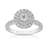 Australian Diamonds® Argyle Round Brilliant Cut White Diamond Cluster Double Halo Engagement Ring in 18ct White Gold