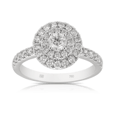 Australian Diamonds® Argyle Round Brilliant Cut White Diamond Cluster Double Halo Engagement Ring in 18ct White Gold - Wallace Bishop