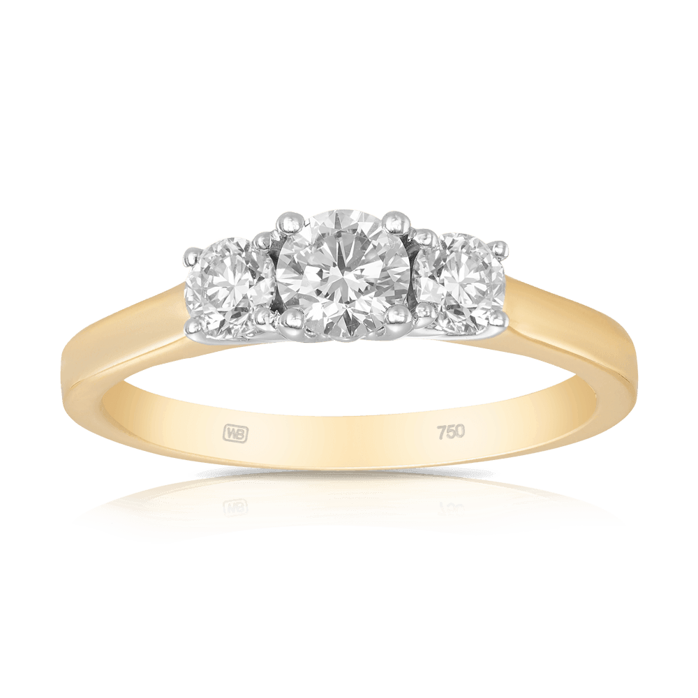 Australian Diamonds® Argyle Round Brilliant Cut White Diamond Trilogy Engagement Ring in 18ct Yellow Gold - Wallace Bishop