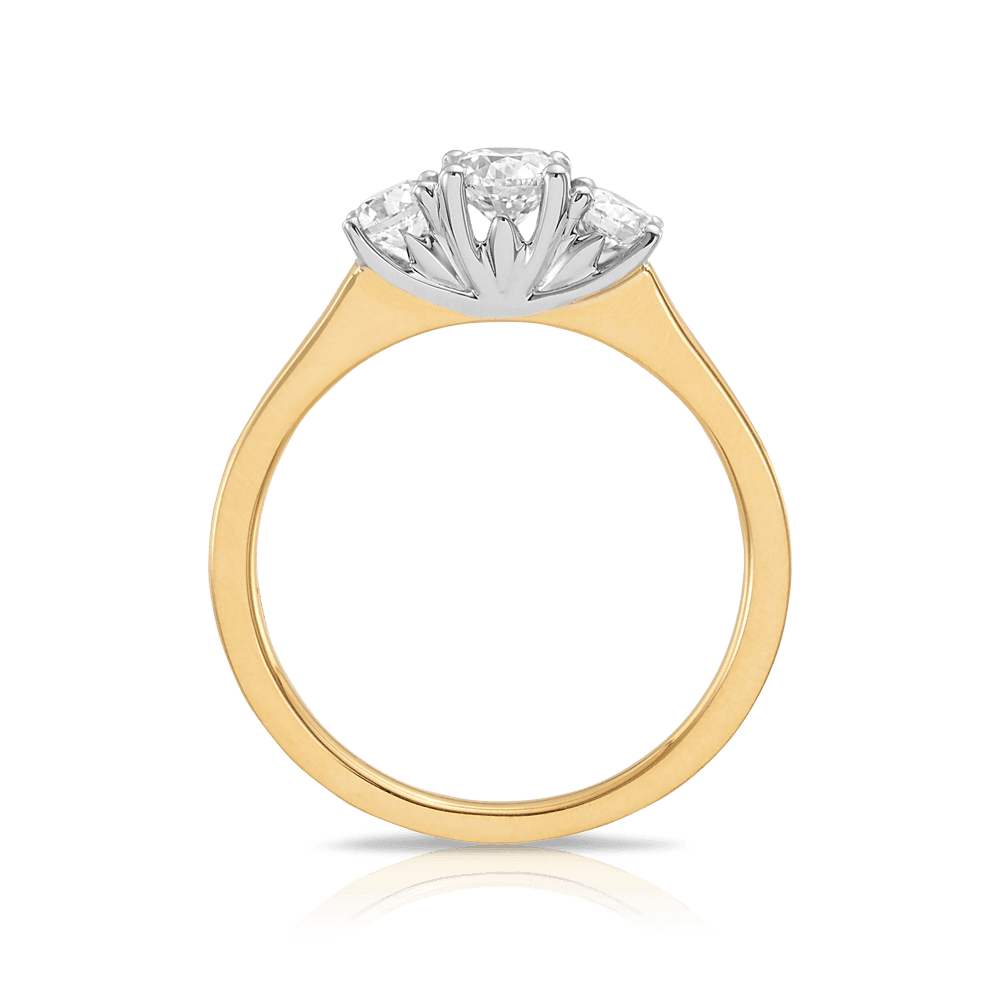 Australian Diamonds® Argyle Round Brilliant Cut White Diamond Trilogy Engagement Ring in 18ct Yellow Gold - Wallace Bishop