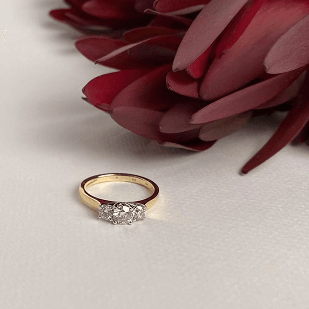 Australian Diamonds® Argyle Round Brilliant Cut White Diamond Trilogy Engagement Ring in 18ct Yellow Gold - Wallace Bishop
