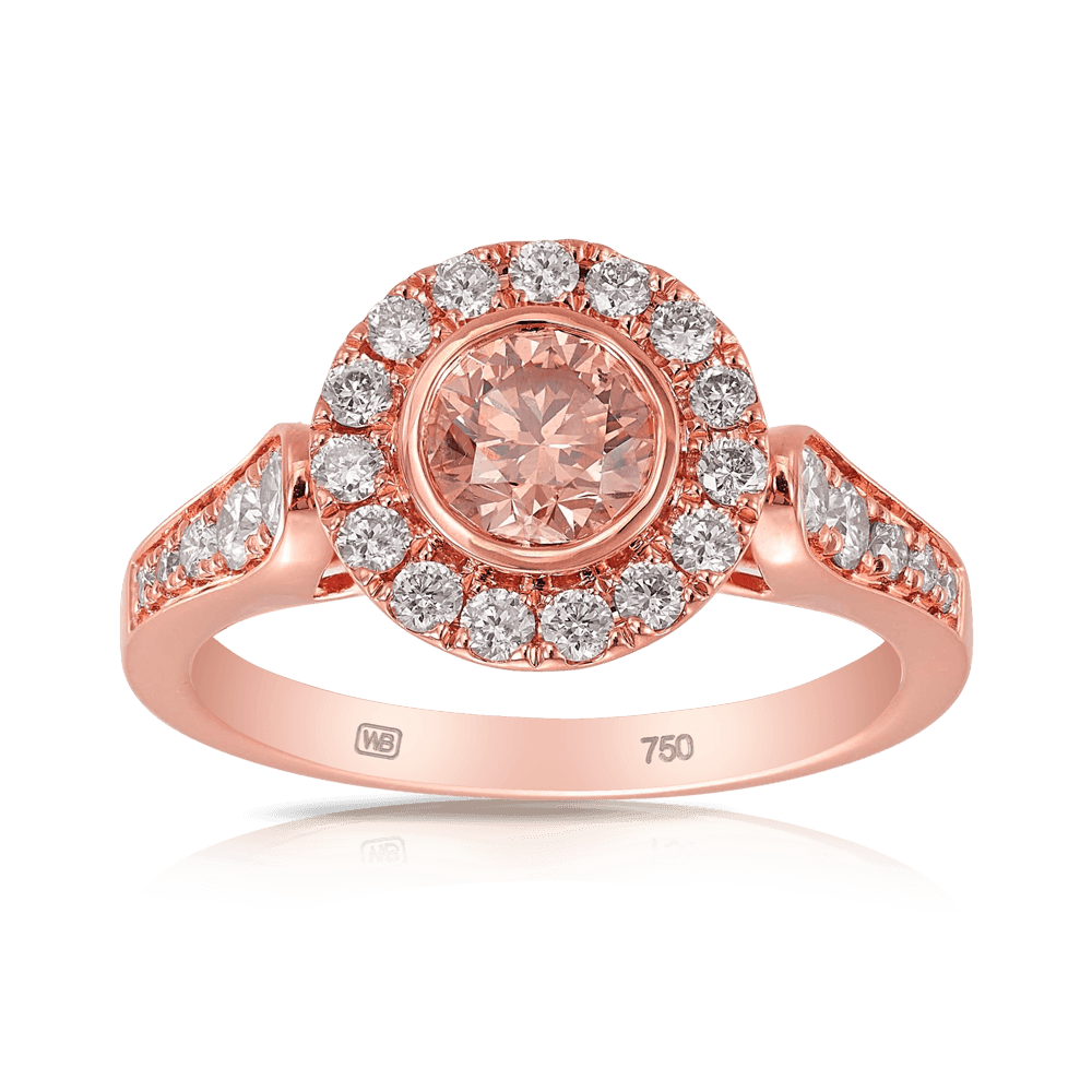 Australian Diamonds® Halo Argyle Champagne Diamond 0.76ct Ring in 18ct Rose Gold - Wallace Bishop