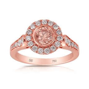 Australian Diamonds® Halo Argyle Champagne Diamond 0.76ct Ring in 18ct Rose Gold - Wallace Bishop