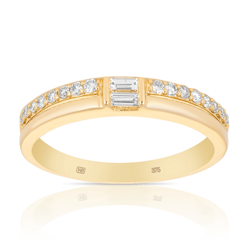 Baguette & Round Brilliant Cut Diamond Ring in 9ct Yellow Gold - Wallace Bishop