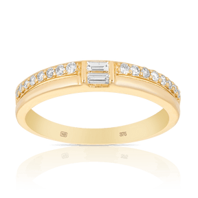 Baguette & Round Brilliant Cut Diamond Ring in 9ct Yellow Gold - Wallace Bishop