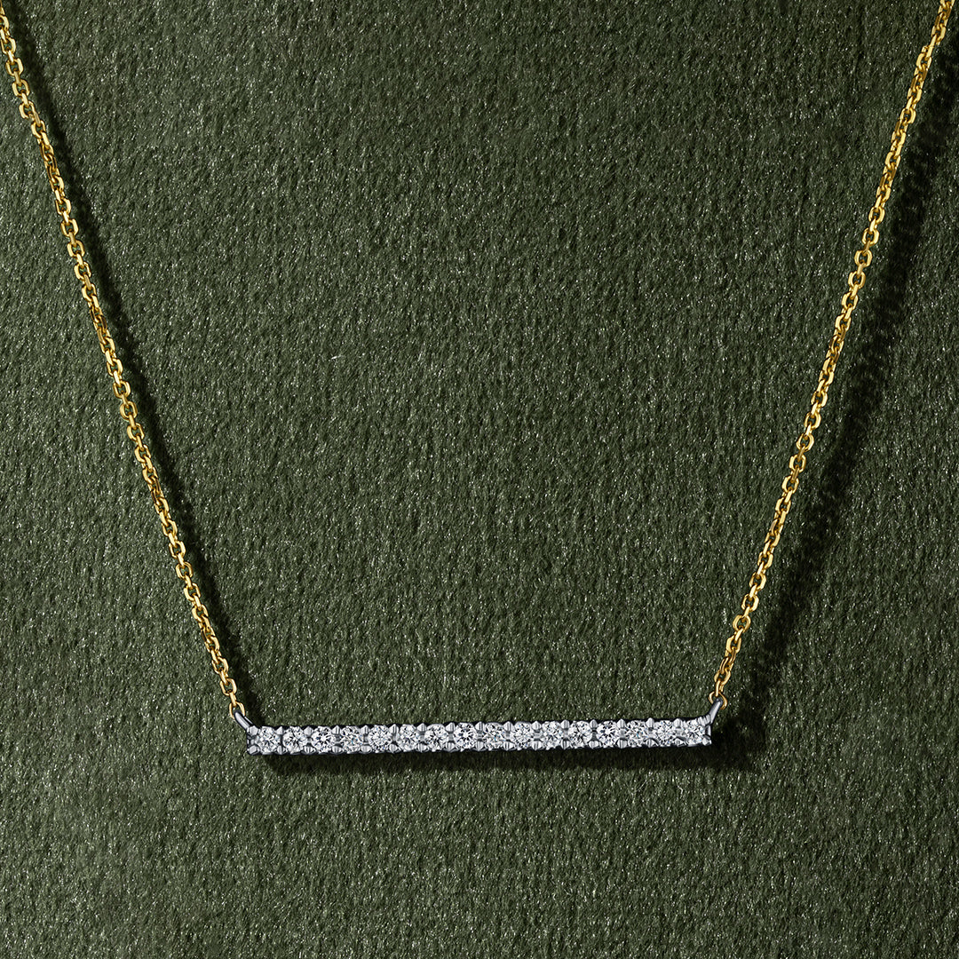 Diamond Bar Necklace in 9ct Yellow and White Gold TGW 0.16ct