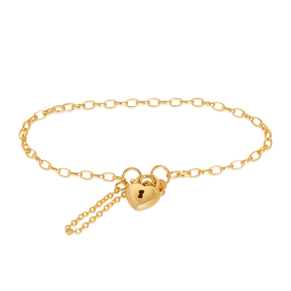 Belcher Heart Padlock Bracelet in 9ct Yellow Gold