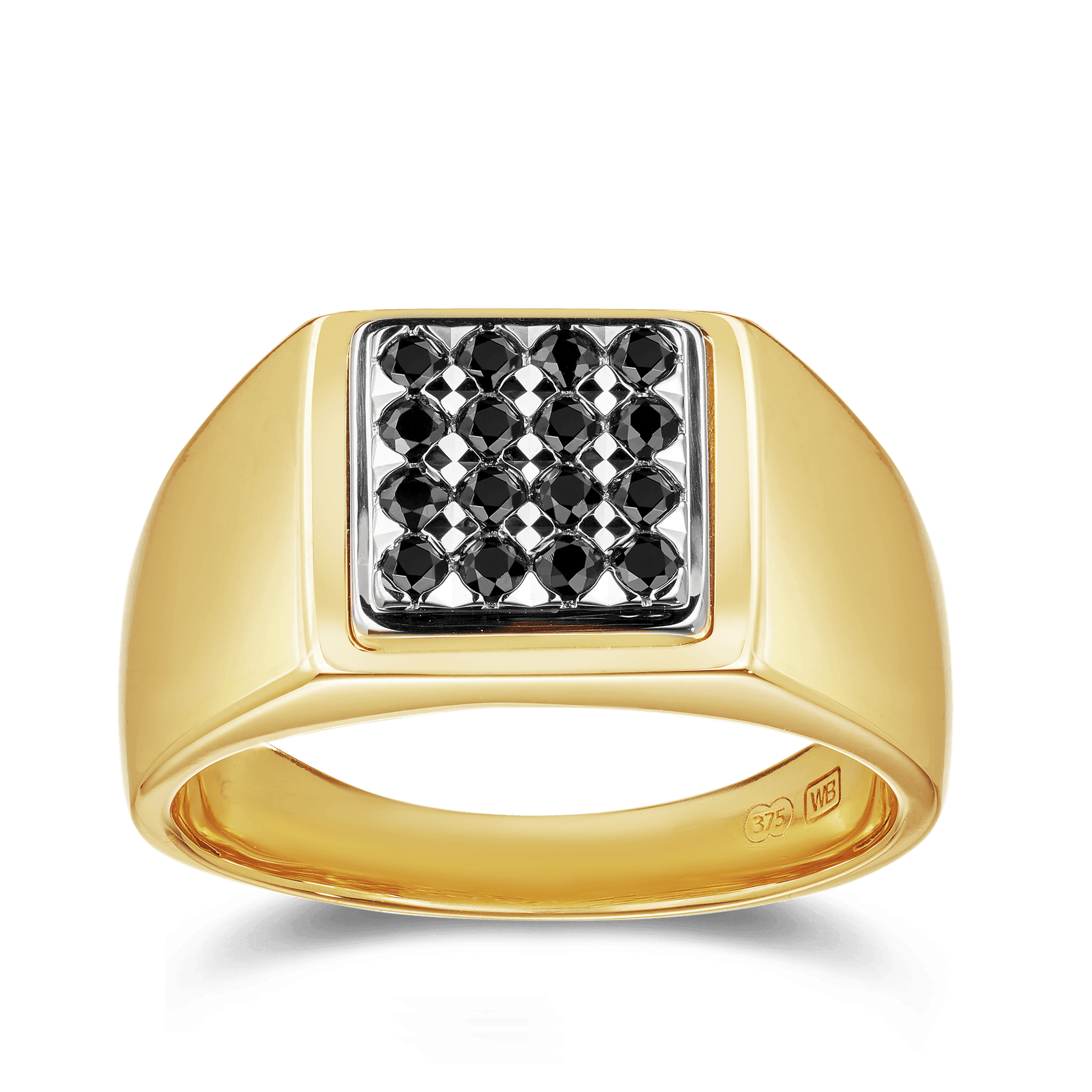 Men s Black Sapphire Square Signet Ring in 9ct Yellow and White Gold
