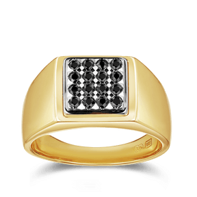 Black Sapphire Square Signet Ring in 9ct Yellow and White Gold - Wallace Bishop