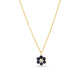Blue Sapphire & Diamond Petite Flower Pendant in 9ct Yellow Gold