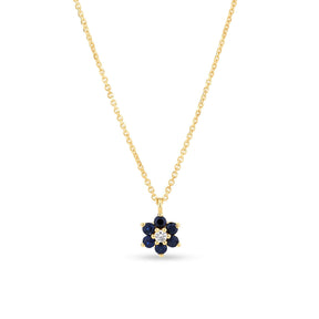 Blue Sapphire & Diamond Petite Flower Pendant in 9ct Yellow Gold - Wallace Bishop