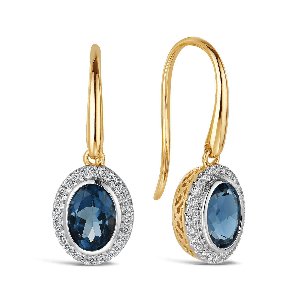 Blue Topaz & Diamond Earrings in 9ct Yellow Gold - Wallace Bishop