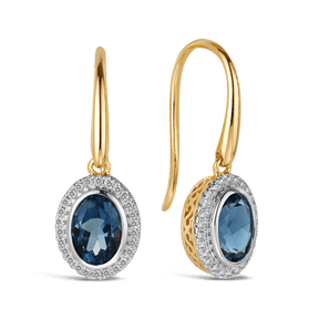 Blue Topaz & Diamond Earrings in 9ct Yellow Gold - Wallace Bishop