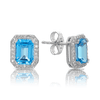 Blue Topaz & Diamond Halo Stud Earrings in 9ct White Gold