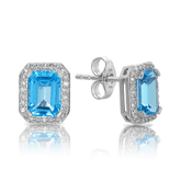 Blue Topaz & Diamond Halo Stud Earrings in 9ct White Gold - Wallace Bishop