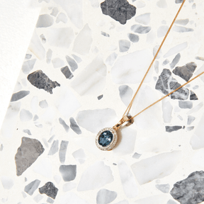 Blue Topaz & Diamond Pendant in 9ct Yellow Gold - Wallace Bishop