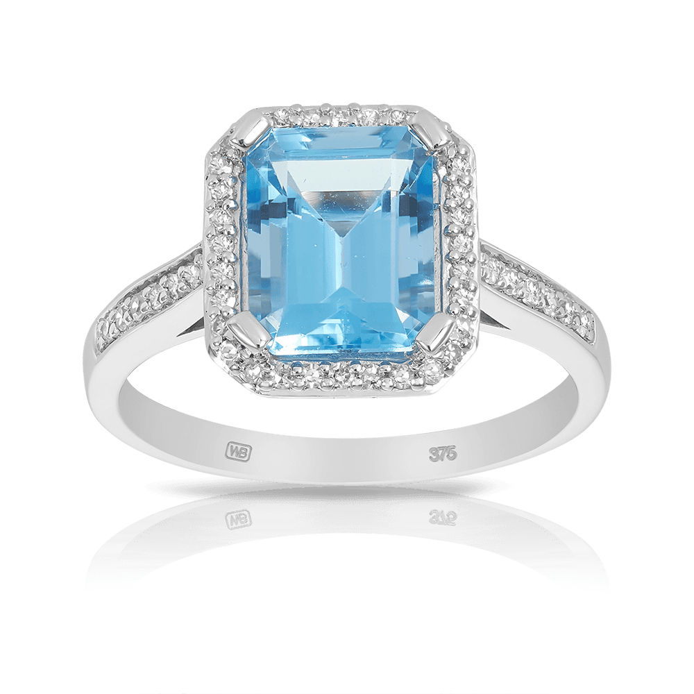 Blue Topaz & Diamond Ring in 9ct White Gold - Wallace Bishop