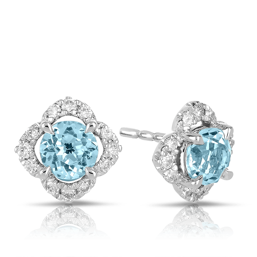 Blue Topaz Diamond Stud Earrings in 9ct White Gold