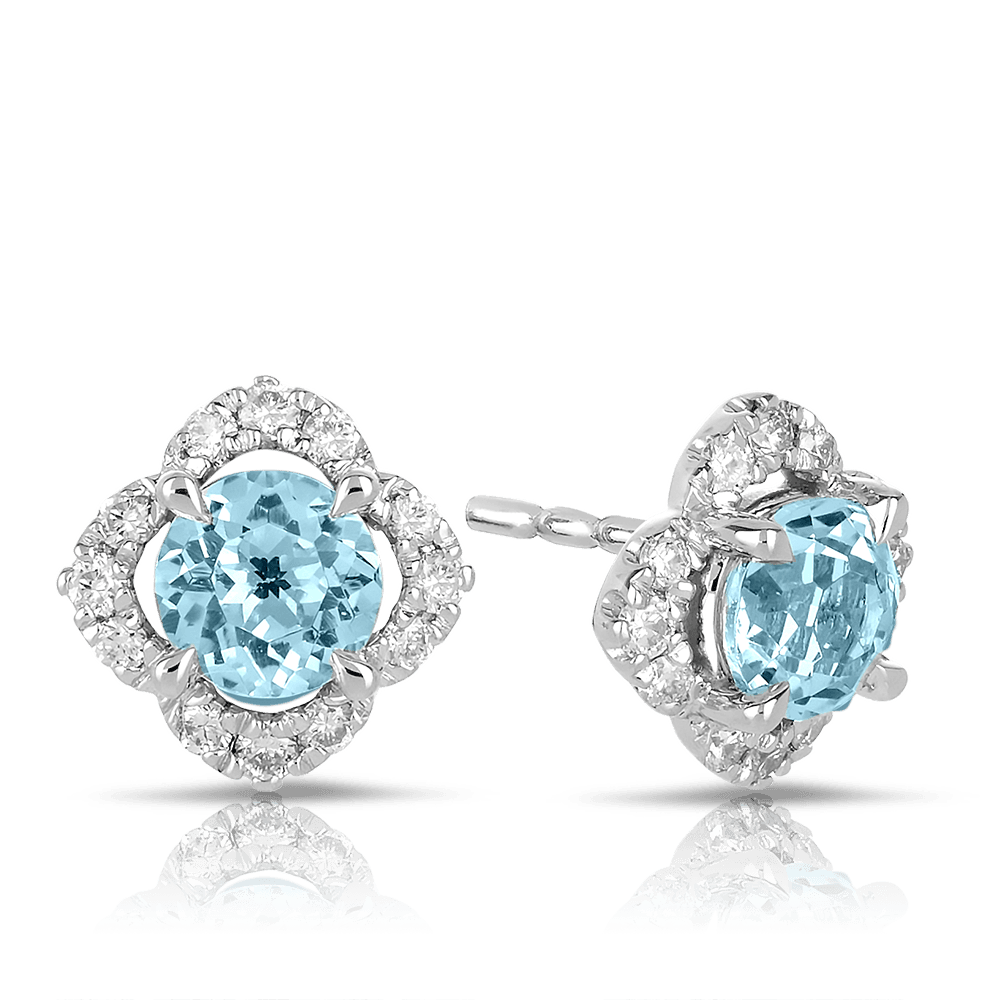 Blue Topaz & Diamond Stud Earrings in 9ct White Gold - Wallace Bishop