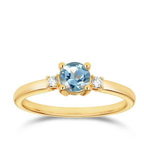 Blue Topaz & Diamond Trilogy Ring in 9ct Yellow Gold - Wallace Bishop