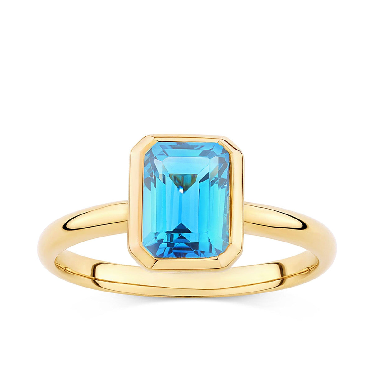 Blue Topaz Emerald Cut Ring in 9ct Yellow Gold - Wallace Bishop