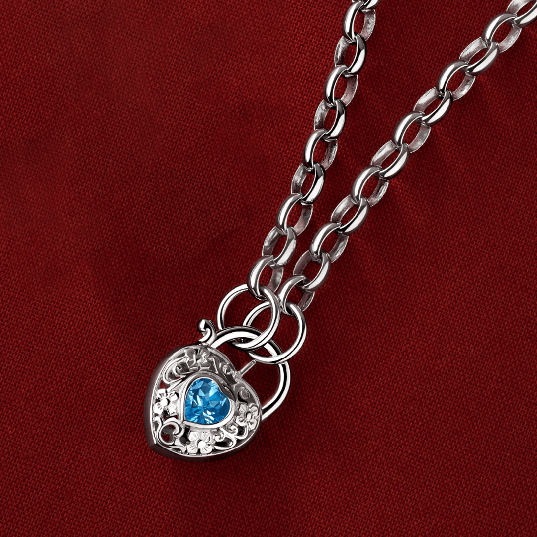 Blue Topaz Filigree Heart Padlock Necklace in Sterling Silver - Wallace Bishop
