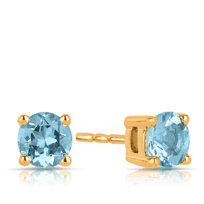 Blue Topaz Round Stud Earrings in 9ct Yellow Gold - Wallace Bishop
