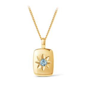 Blue Topaz Star Set Rectangular Pendant in 9ct Yellow Gold - Wallace Bishop