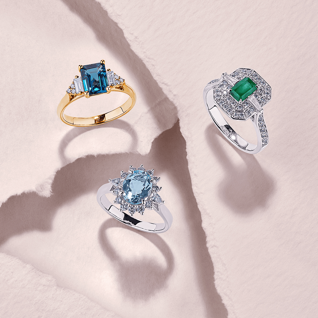 Bluebird London Blue Topaz & 0.26ct TW Diamond Ring in 9ct Yellow Gold - Wallace Bishop