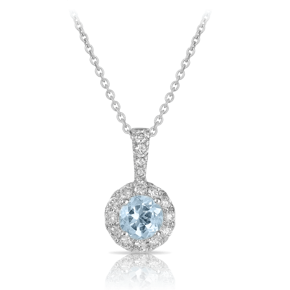 Bluebird™ Aquamarine and Diamond Pendant with Chain in 9ct White Gold TGW 0.68ct