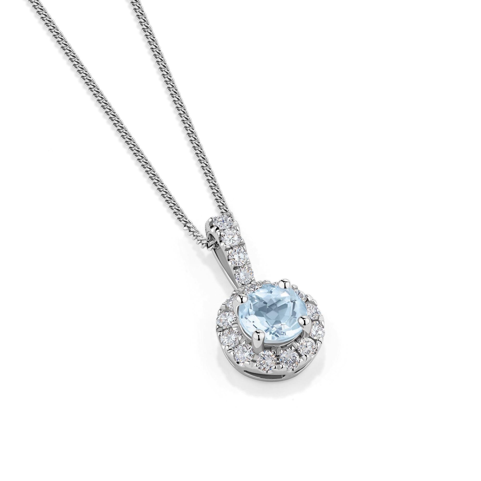Bluebird™ Aquamarine and Diamond Pendant with Chain in 9ct White Gold TGW 0.68ct