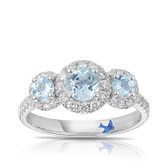 Bluebird of Happiness® Aquamarine and Diamond Halo Trilogy Ring in 9ct White Gold - Wallace Bishop