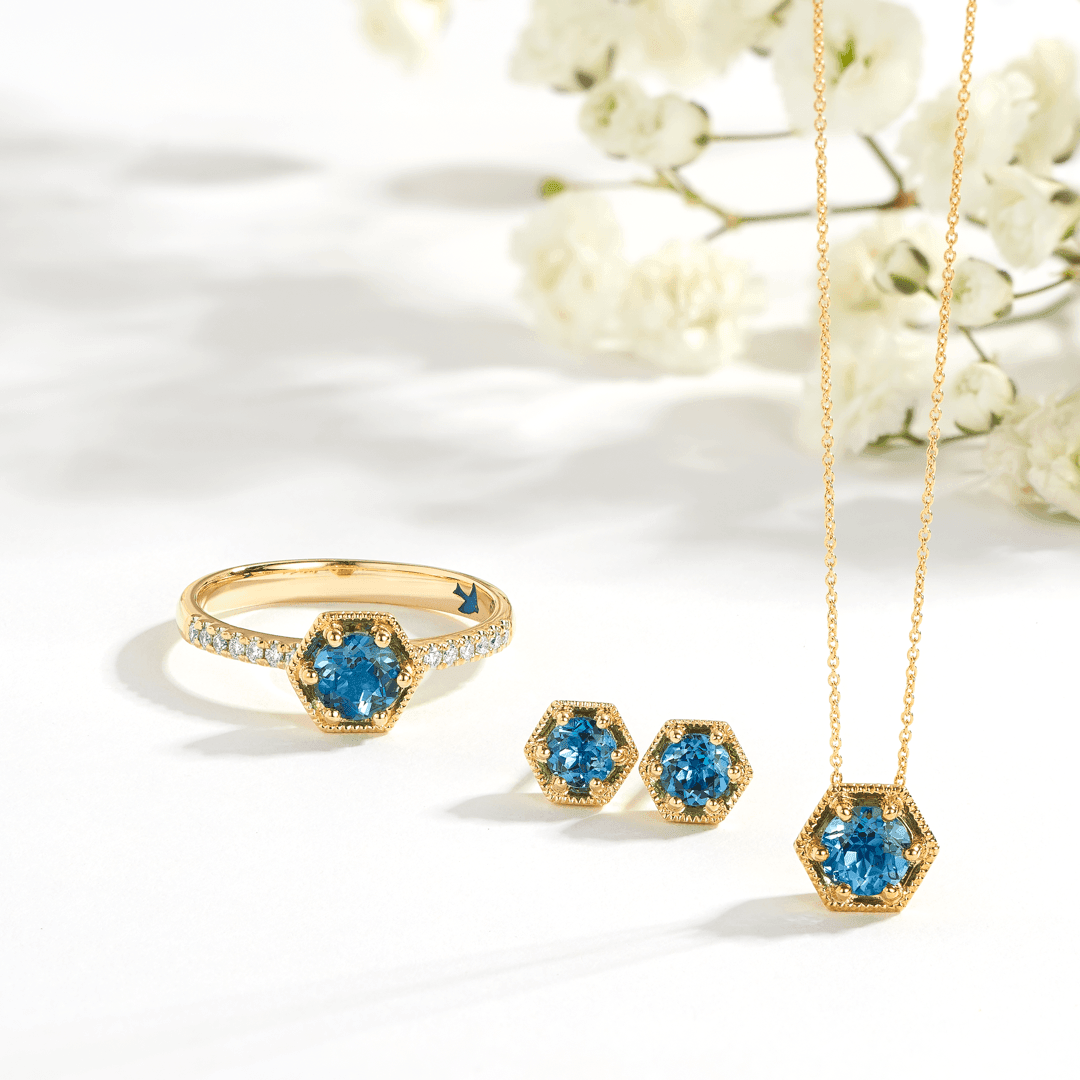 Bluebird of Happiness® Blue Topaz Stud Earrings in 9ct Yellow Gold - Wallace Bishop