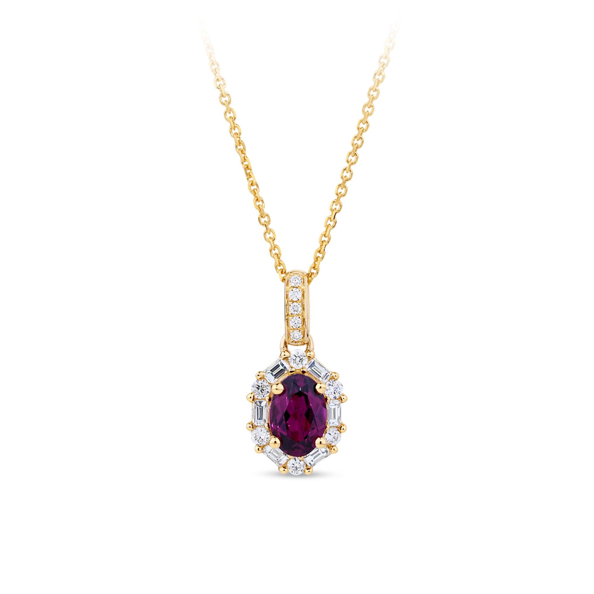 Bluebird™ Rhodolite Garnet & 0.15ct TW Diamond Pendant with Chain in 9ct Yellow Gold