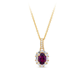 Bluebird Rhodolite Garnet & 0.15ct TW Diamond Pendant in 9ct Yellow Gold - Wallace Bishop