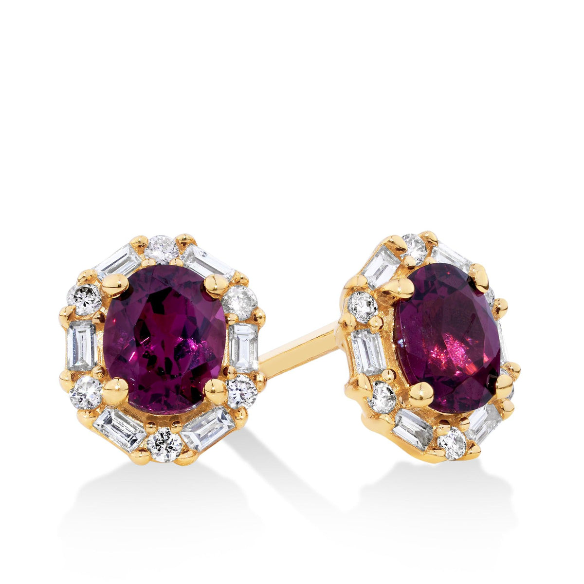 Bluebird Rhodolite Garnet & 0.25ct TW Diamond Earrings in 9ct Yellow Gold - Wallace Bishop