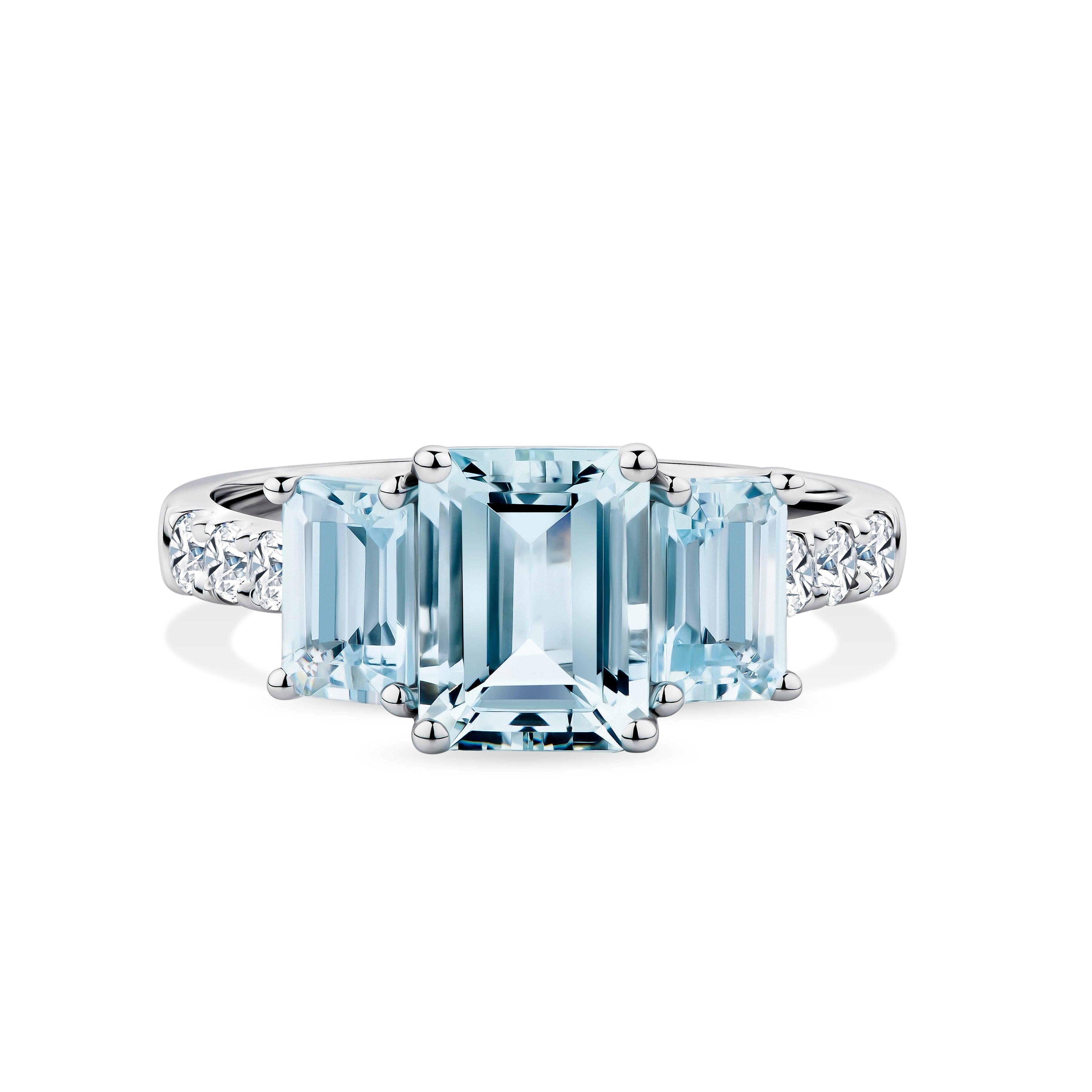 Bluebird™ Aquamarine & 0.25ct TW Diamond Ring in 9ct White Gold