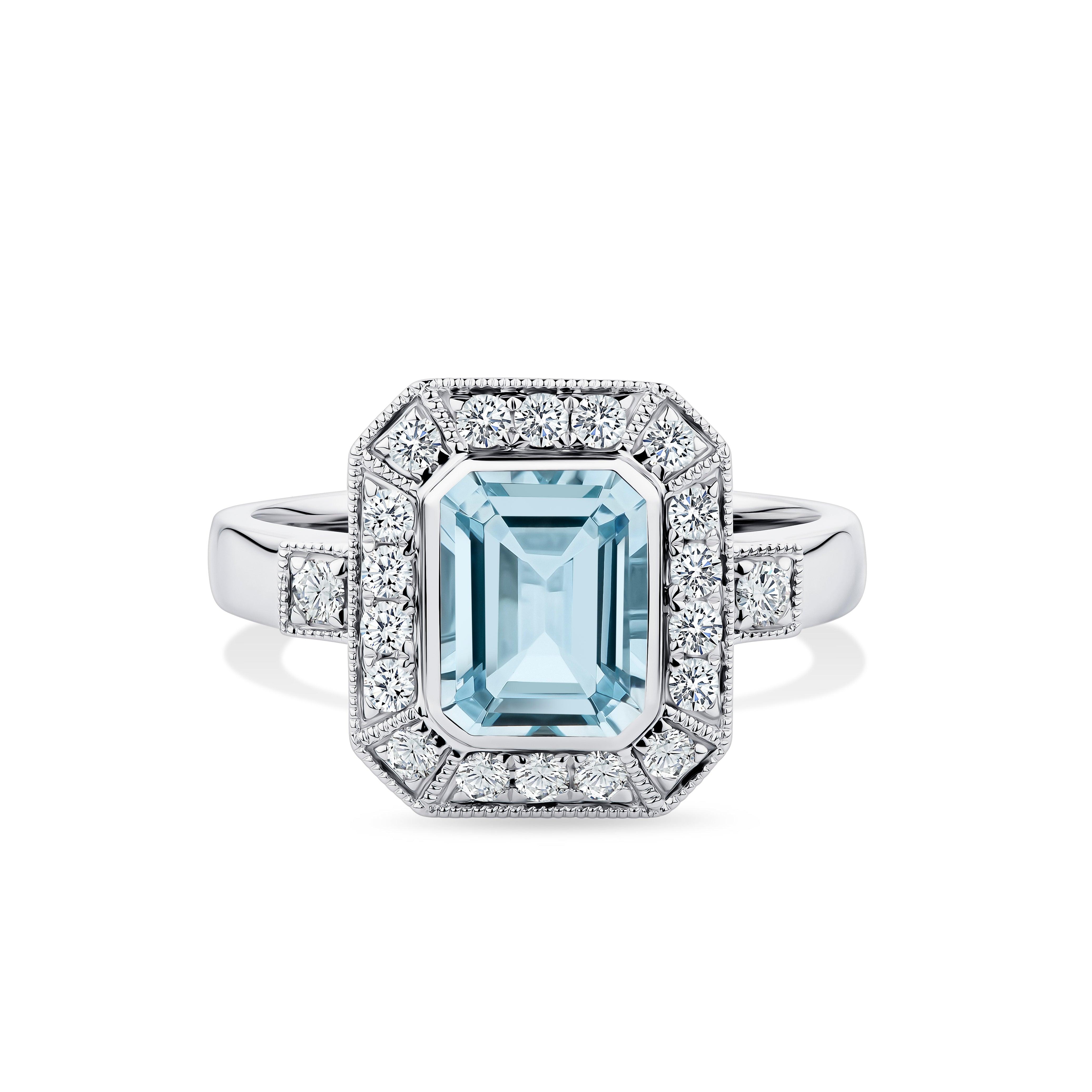 Bluebird™ Aquamarine & 0.33ct TW Diamond Ring in 9ct White Gold