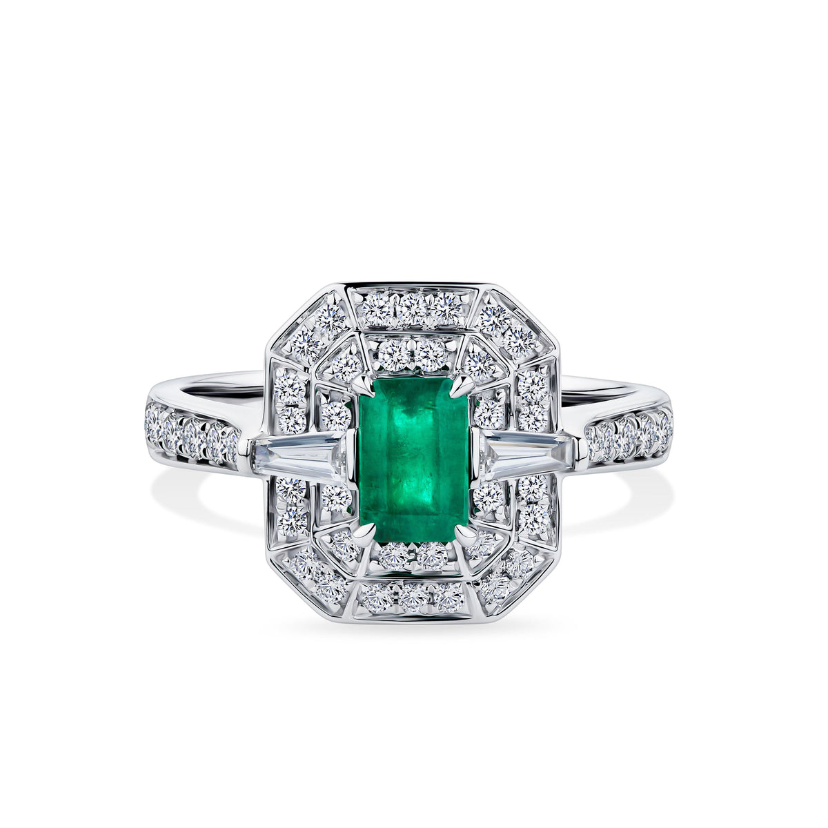Bluebird™ Emerald & 0.50ct TW Diamond Ring in 9ct White Gold - Wallace Bishop