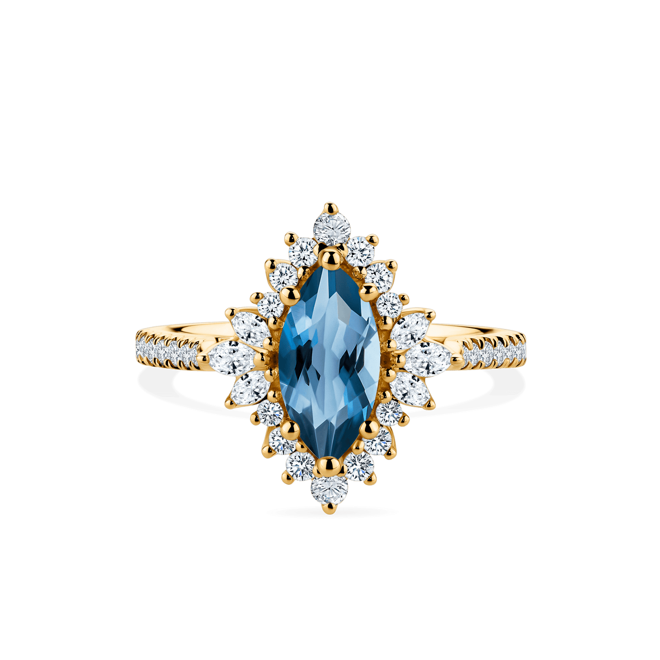Bluebird™ London Blue Topaz & 0.55ct TW Diamond Ring in 9ct Yellow Gold