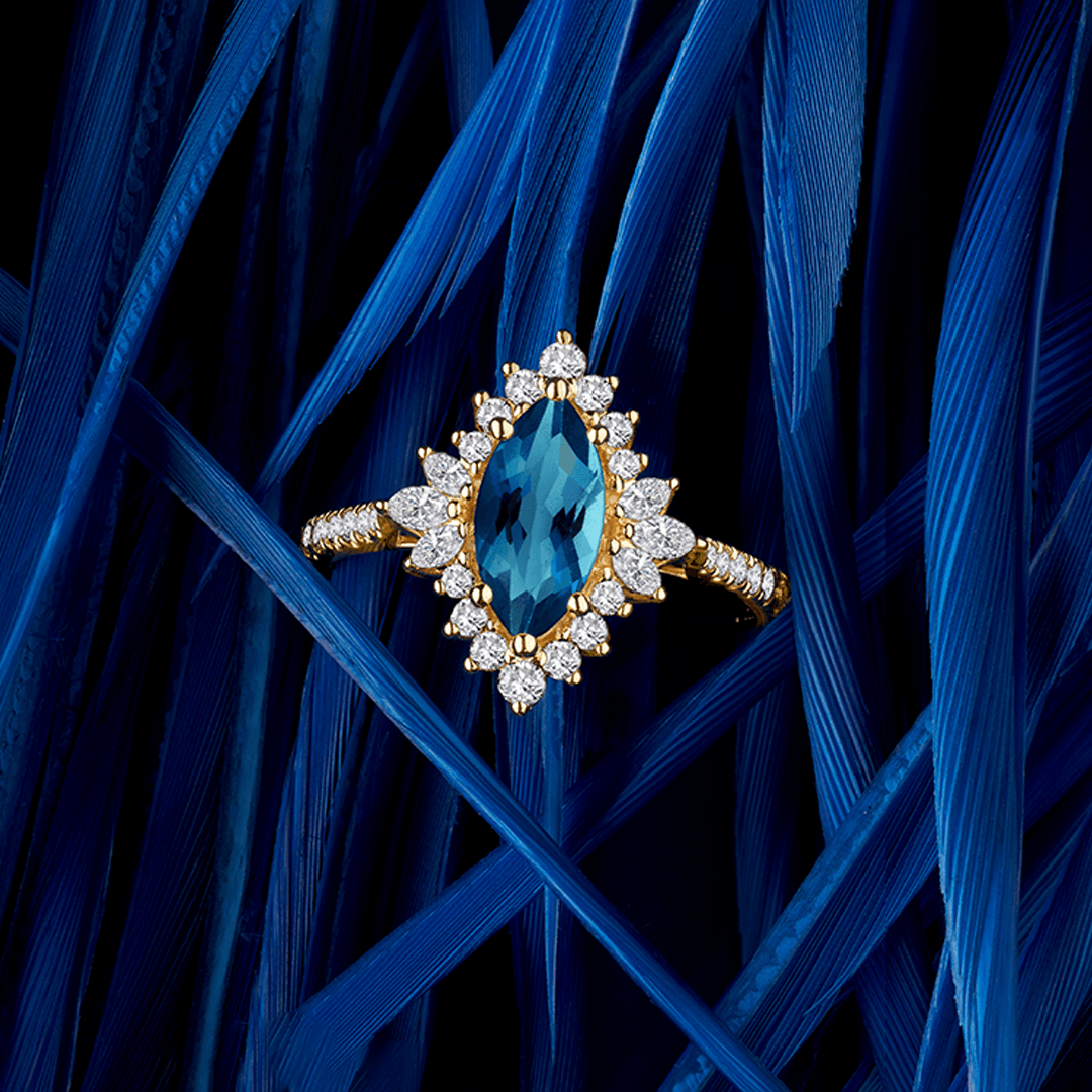Bluebird™ London Blue Topaz & 0.33ct TW Diamond Ring in 9ct Yellow Gold